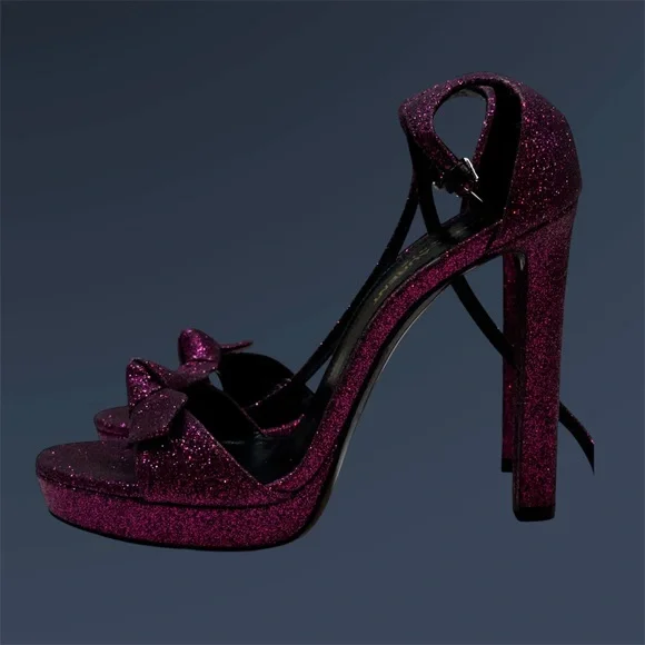 Saint Laurent Paris Women's Glitter Pink Heels - Picture 2 of 9